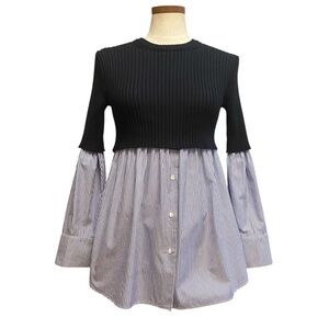 KENZO PARIS Layered Mixed Ribbed Knit And Cotton Poplin Top Shirt Sweater